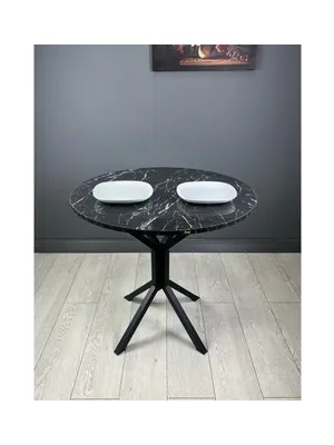 Vivense Saray Siyah Mermer Mutfak Masası Siyah Ayak 80 cm