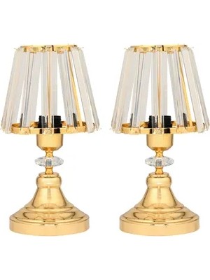 Vivense Evlight Ikili Kristal Gövdeli Abajur, Taşlı, Gold