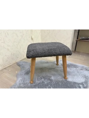 Vivense Trend Teddy Puf, Antrasit, Naturel Ahşap Ayak