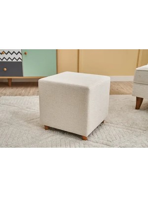 Vivense Ranma Puf, Krem, Ahşap Ayak