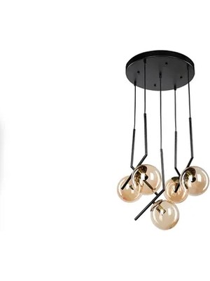 Vivense Selin Beşli Tepsili Sarkıt Avize, Bal Siyah