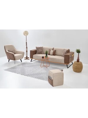Vivense Loft Koltuk Takımı Kahve Yataklı Pamuk Kumaşlı Gürgen İskelet 220 cm Derinlik 90 cm