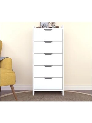 Vivense Lodos Şifonyer, Beyaz, 5 Çekmeceli