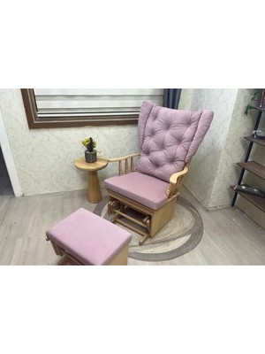 Vivense Mama Puflu Sallanan Sandalye, Anka Pembe, Naturel Ahşap