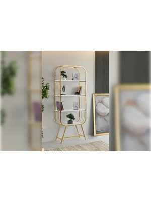 Vivense Pia Metal Kitaplık, Beyaz Gold