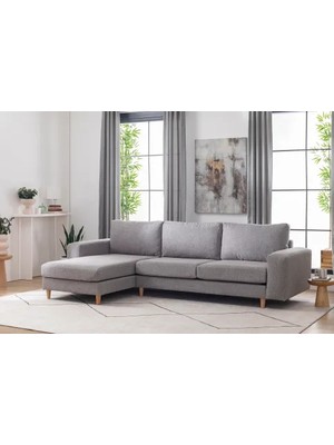 Vivense Merlin Mini Köşe Koltuk, Naturel, Kalın Kol, Şönil, Mavi Gri