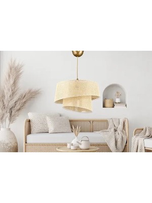Vivense Evlight Eftelya Hazeran Rattan 2 Katlı Sarkıt Avize, Krem