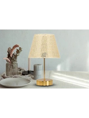 Vivense Evlight Yesna Hazeran Abajur, Krem, Gold Metal Ayaklı