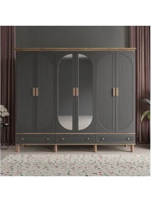 Vivense Bahar Gardırop, Antrasit, 6 Kapaklı