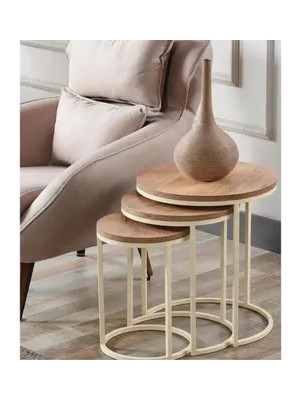 Vivense Tubihome Zigon Sehpa Takımı, Yuvarlak, Krem