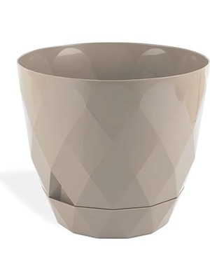 Esranın Dünyası Drenajlı Tabaklı Plastik Çiçek Saksısı - 9.2 Lt Kapasite, Bej Renk