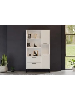 Vivense Yukon 2 Çekmeceli Kitaplık, 4 Raflı, Beyaz