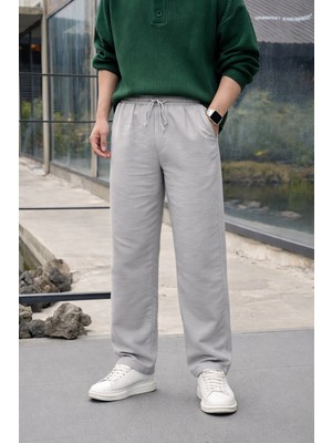 Comstar Erkek Lastikli Trend Basic Bol Gri Keten Pantolon