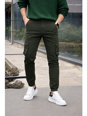 Comstar Erkek Trend Dar Kargo Cep Lastikli Paça Haki Pantolon