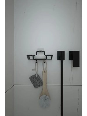 Esranın Dünyası Yapışkanlı Kancalı Çok Amaçlı Siyah Mutfak Rafı