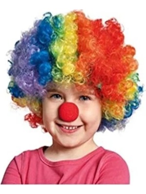 Esranın Dünyası Unisex Renkli Palyaço Peruk ve Burun Seti