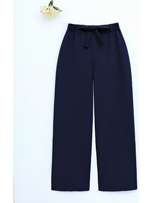 Moda Morfo Duble Kumaş Beli Kuşaklı Bol Paça Pantolon -Laci