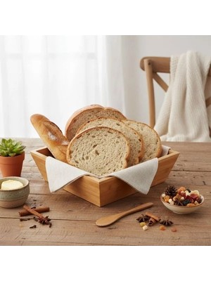 Esranın Dünyası Kare Orta Boy Bambu Ekmeklik/meyvelik, 20 cm