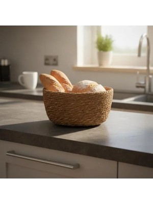 Esranın Dünyası El Yapımı Hasır Yuvarlak Ekmek Sepeti, 18X18X8 cm