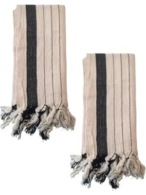 Esranın Dünyası Pamuklu Geleneksel Türk Peşkir Seti - 50X90 cm (Siyah Kalın Çizgi)