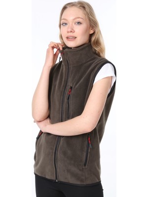 Ghassy Co. Kadın Polar Çok Cepli Trekking Spor Yelek Haki Renkli Outdoor Kullanım İçin Rahat