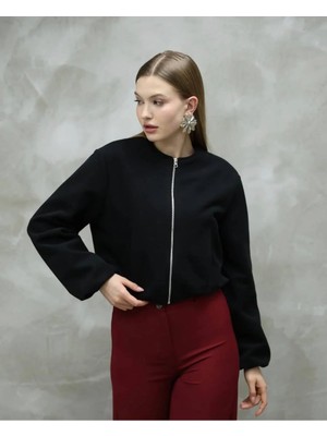 Mersi Bomber Kaşe Fermuarlı Siyah