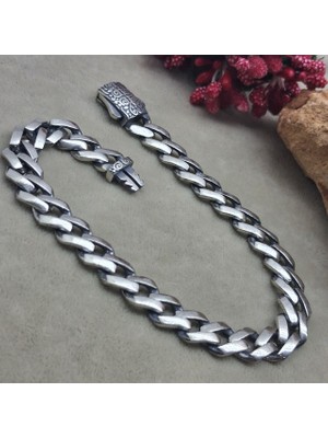 Bir Gümüş Aşkı 925 Ayar Gümüş Özel Kutu Kilitli Gurmet Model Erkek Bileklik 8.5 mm