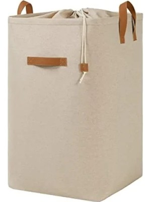 Esranın Dünyası Bej Renk Büzgülü Çamaşır Sepeti - 36 x 36 x 57 cm