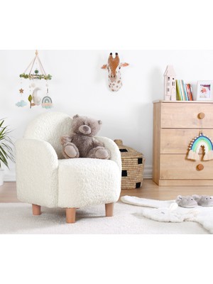 Lorence Home Moylo Beyaz Çocuk Koltuğu Modern Tasarım Suni Kürk Malzeme ile Estetik Konfor