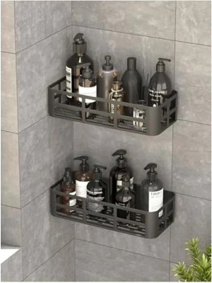 Esranın Dünyası 2'li Yapışkanlı Banyo Rafı Seti - Antrasit Renk