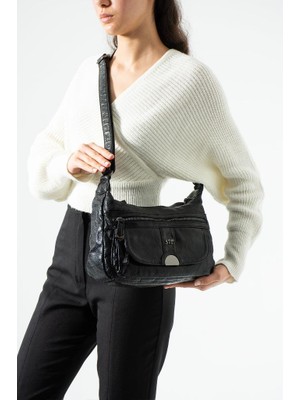 Baginn Yıkama Deri Günlük Kadın Postacı Çanta Çapraz Askılı Omuz Çantası Vegan Deri 26*20 cm Kapaklı Model