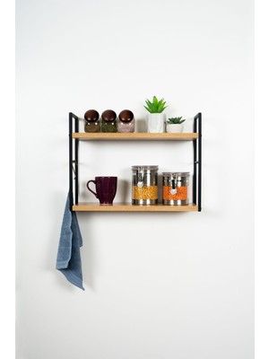Mudesa Metal Ahşap Mutfak Duvar Rafı 47x36x16 cm Meşe Renk Çok Amaçlı Kullanım için Tasarlandı