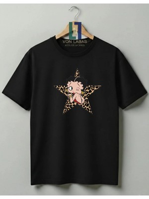 Von Labas Betty Boop Tasarımlı %100 Pamuklu Unisex Yüksek Baskı Kaliteli Tişört
