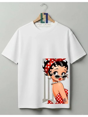 Von Labas Betty Boop Tasarımlı %100 Pamuklu Unisex Yüksek Baskı Kaliteli Tişört