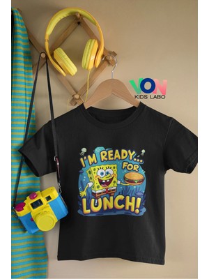 Von Labas "yemeğe Hazırım!" Sünger Bob Temalı Unisex Çocuk Tişörtü - Eğlenceli ve Renkli