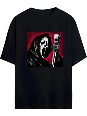Von Labas Ghost Face Tasarımlı Unısex Yeni Sezon Oversıze Pamuklu  T-Shırt