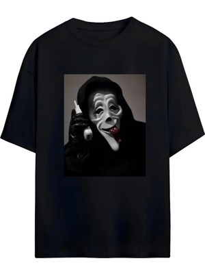 Von Labas Ghost Face  Tasarımlı Yüksek Baskı Kaliteli Unısex Yeni Sezon Oversıze Pamuklu  T-Shırt