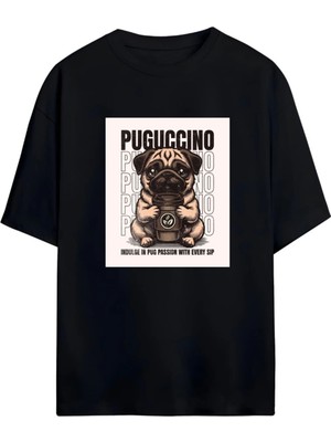 Von Labas Pug / Puguccıno Coffee Yüksek Baskı Kaliteli Unısex Yeni Sezon Oversıze Pamuklu  T-Shırt