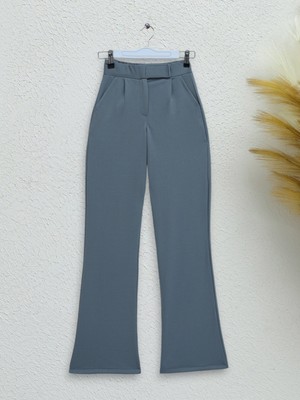 Moda Morfo Beli Cırtcırt Detay Boru Paça Kumaş Pantalon -Gri