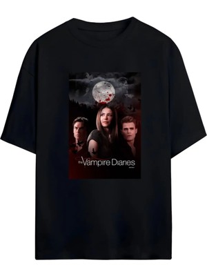 Von Labas The Vampıre Dıarıes (Vampir Günlükleri) Tasarımlı Unısex Oversıze Pamuklu T-Shırt