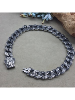 Bir Gümüş Aşkı 925 Ayar Gümüş Özel Kutu Kilitli Desenli Gurmet Model Erkek Bileklik 8.75