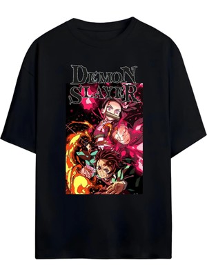 Von Labas Demon Slayer Tasarımlı Unısex Oversıze Pamuklu Tshırt