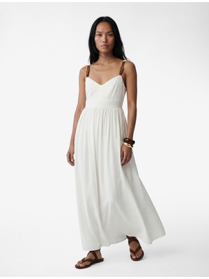 Koton Bol Kalıp V Yaka Cepli Kemer Detaylı Askılı Modal Midi Elbise