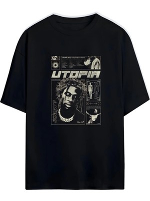 Von Labas Travis Scott Tasarımlı %100 Pamuklu Unisex Oversize Siyah T-Shirt - Streetwear Hip Hop Baskılı