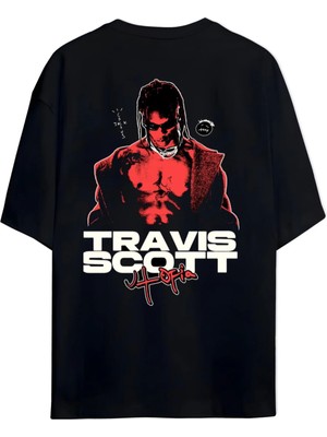 Von Labas Travis Scott Tasarımlı %100 Pamuklu Unisex Oversize Siyah T-Shirt - Streetwear Hip Hop Baskılı