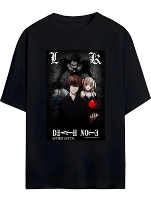 Von Labas Death Note Anıme Unısex Oversıze Pamuklu Penye Tshırt