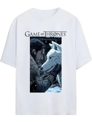 Von Labas Game Of Thrones-Jon Snow Tasarımlı Unısex Oversıze Pamuklu Tshırt