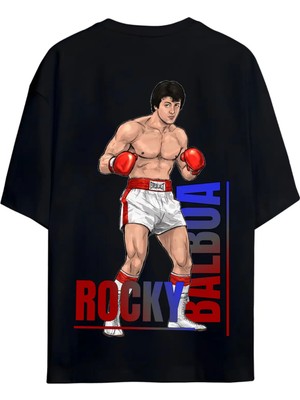 Von Labas Rocky Balboa Tasarımlı Sırt ve Ön Baskılı Unısex Oversıze T-Shırt