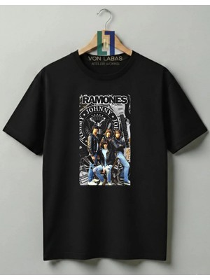 Von Labas Ramones Retro Rock Band Tasarımlı Premium %100 Pamuklu Unisex Tshirt