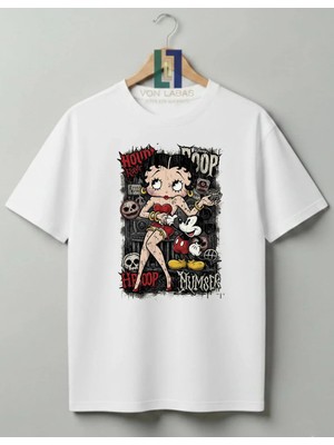 Von Labas Betty Boop Tasarımlı %100 Pamuklu Unisex Yüksek Baskı Kaliteli Tişört